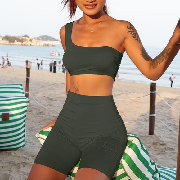 XL Bodycon Shorts 2 Piece Set Green - Picture 1 of 13